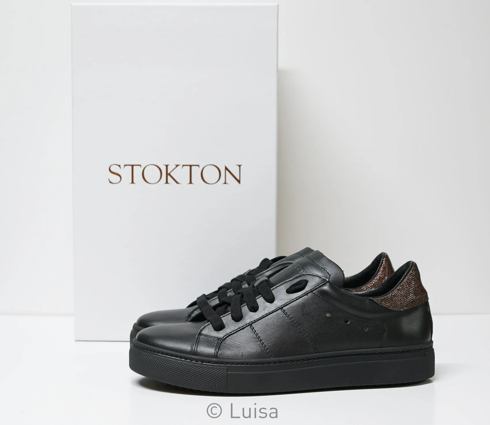 Stokton Women's Black Leather Sneaker 350-D