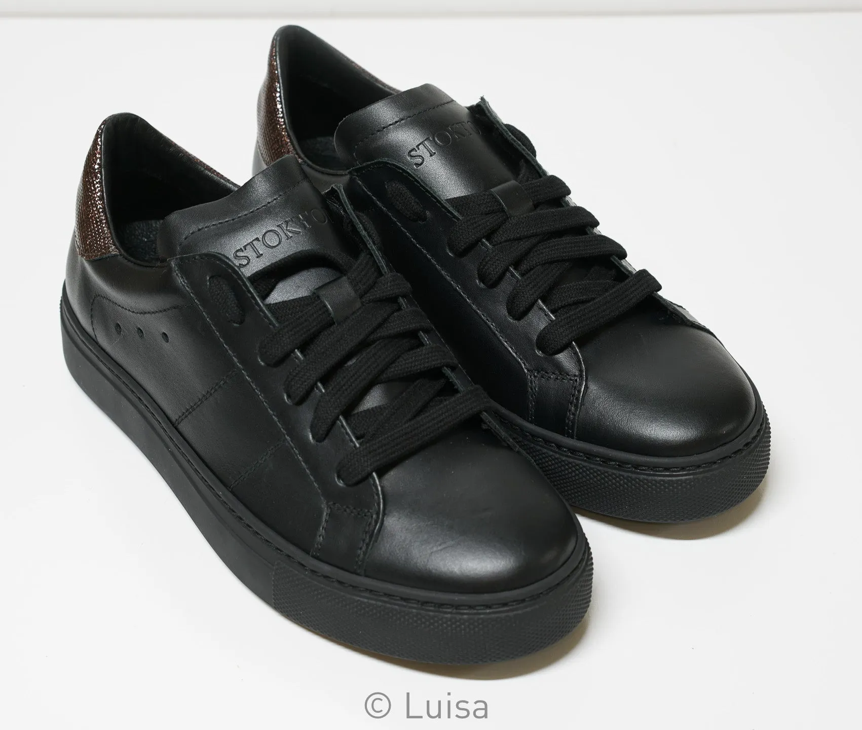 Stokton Women's Black Leather Sneaker 350-D