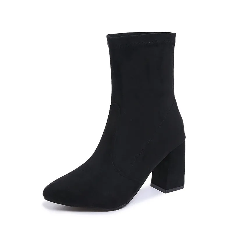 Suede Chunky Heel Ankle Boots