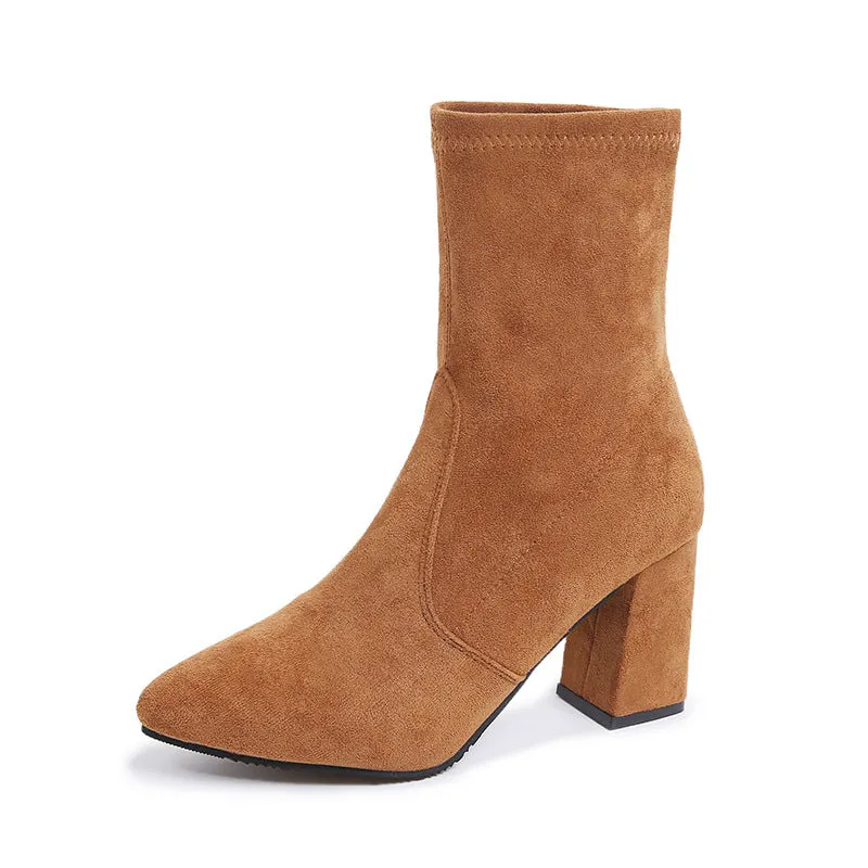 Suede Chunky Heel Ankle Boots