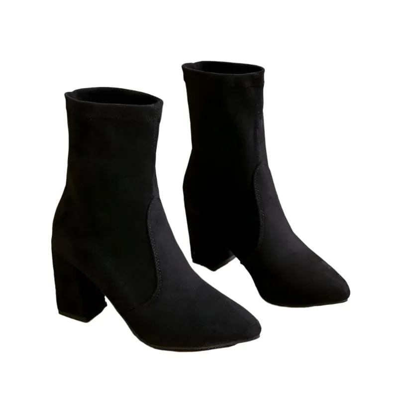 Suede Chunky Heel Ankle Boots