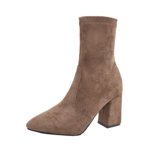 Suede Chunky Heel Ankle Boots