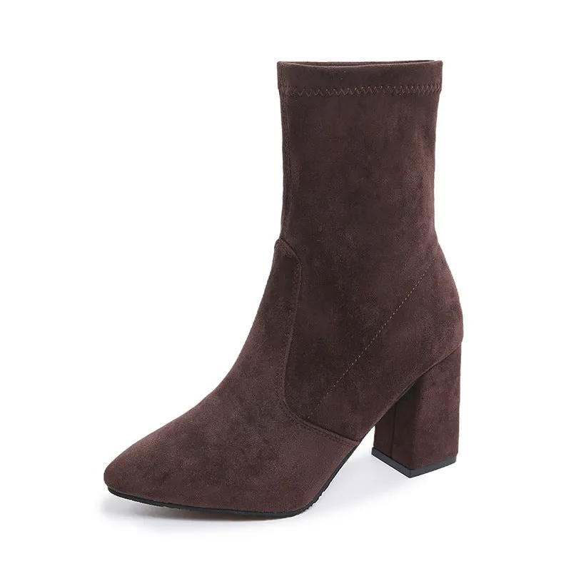 Suede Chunky Heel Ankle Boots