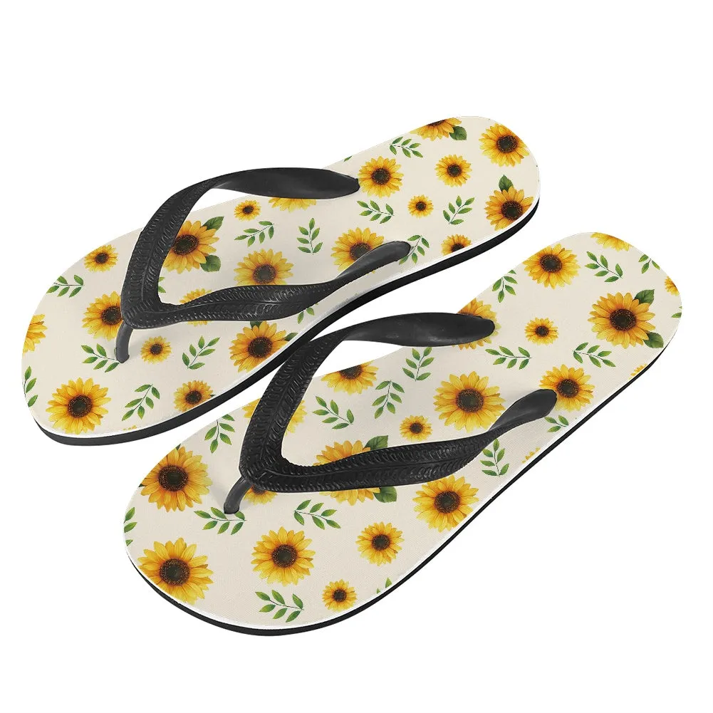 Sunflower Print Flip Flops