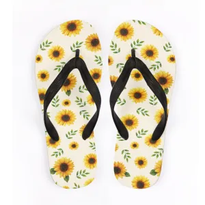 Sunflower Print Flip Flops