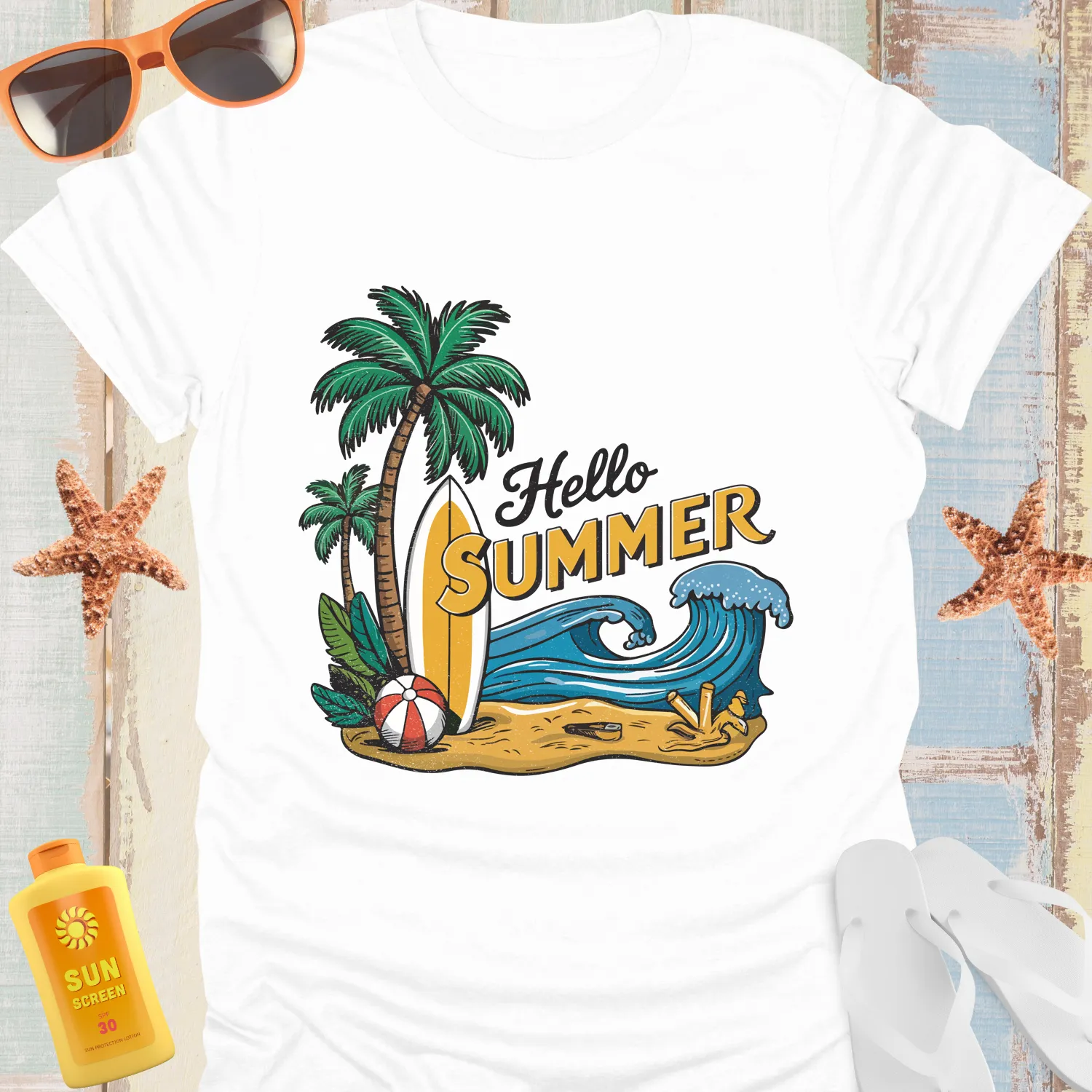 Surf Vibes Tshirt With Vibrant Summer Beach Design
