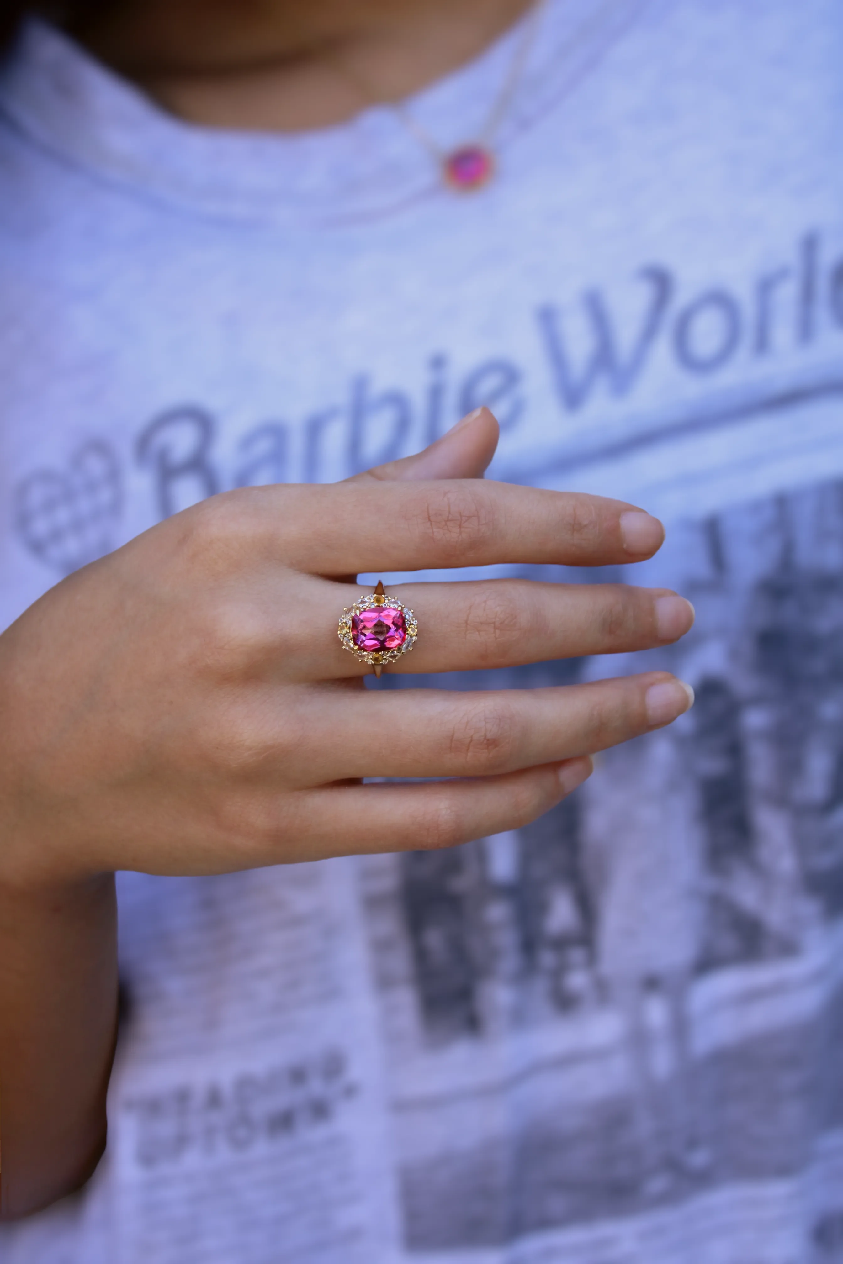 The Poppy Ring - Pink Topaz and Citrine