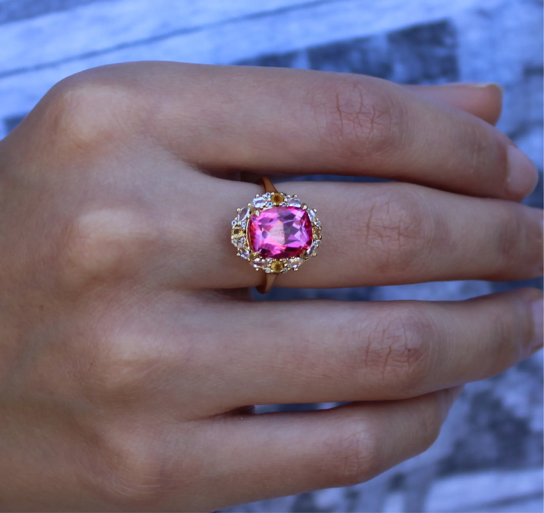 The Poppy Ring - Pink Topaz and Citrine