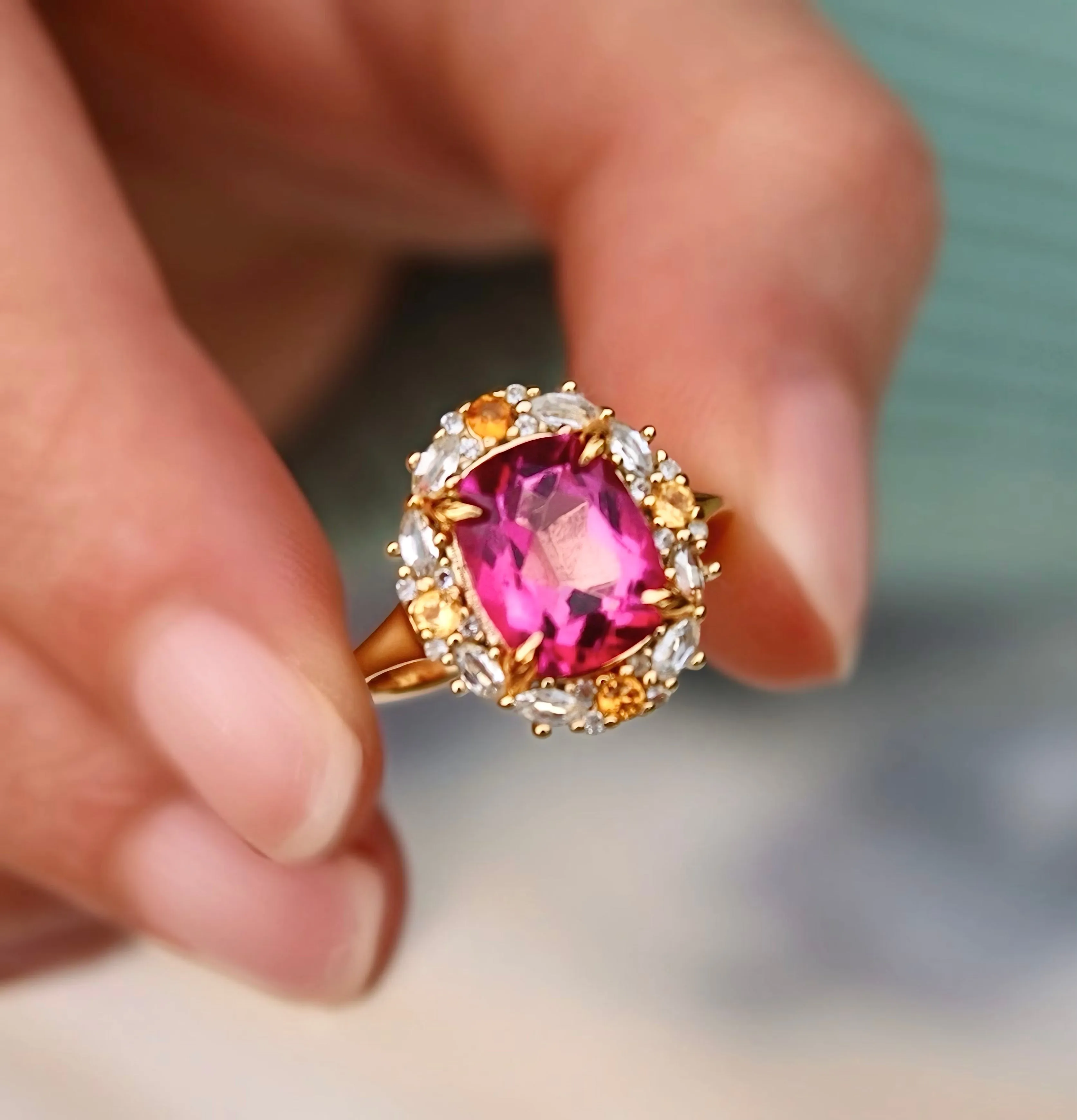 The Poppy Ring - Pink Topaz and Citrine