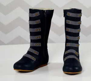 The Stella Leather Boot - Navy