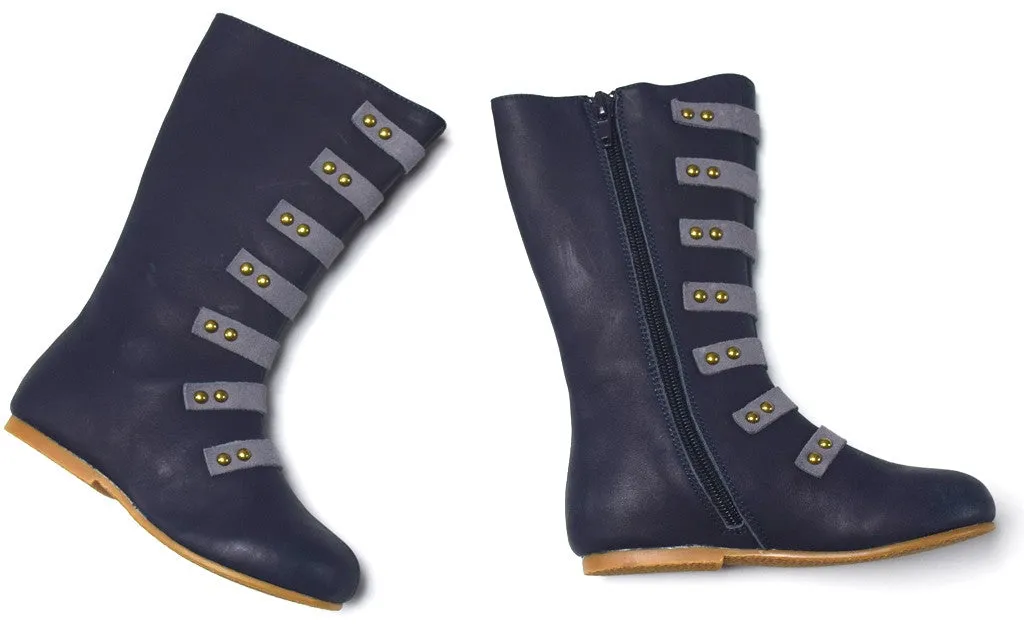 The Stella Leather Boot - Navy