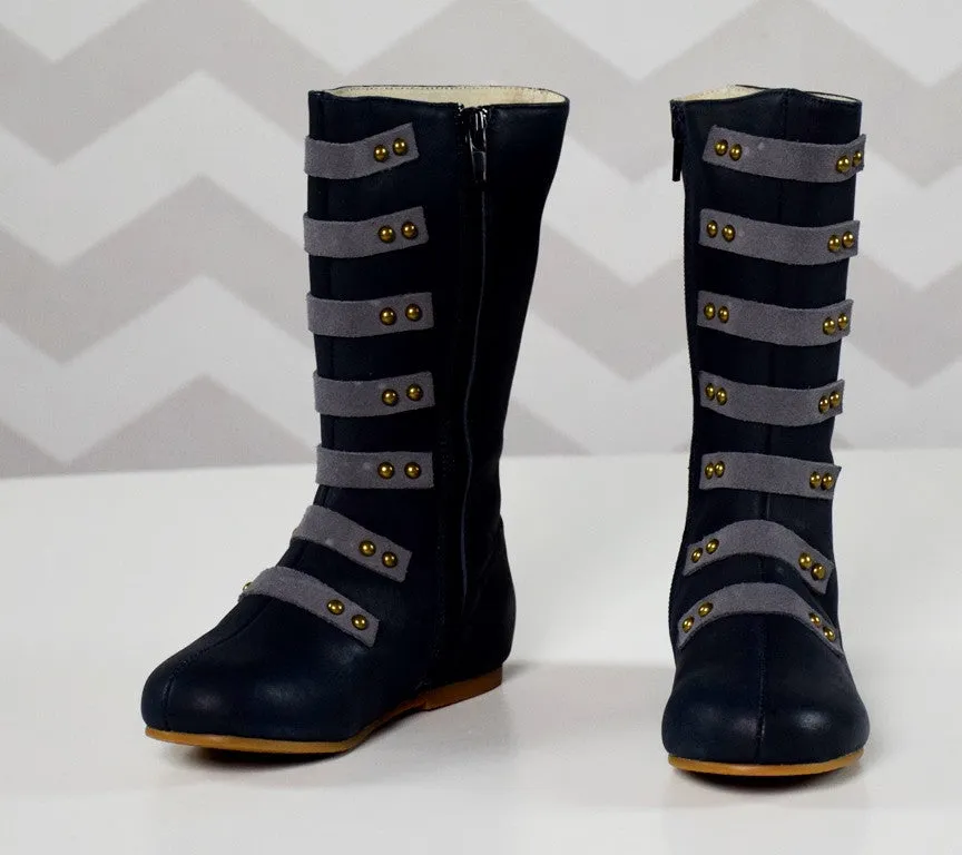 The Stella Leather Boot - Navy