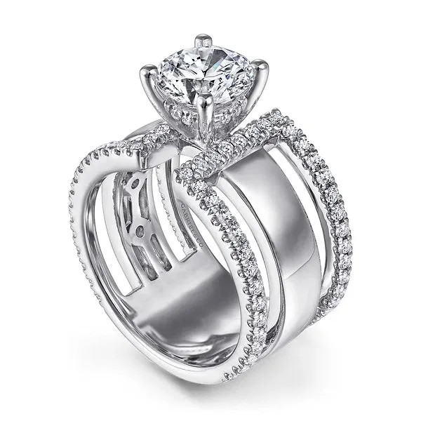 Three Band Round Diamond Engagement Ring Mounting