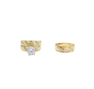 Three-Piece Set Faceted Cut Engagement Rings (14K)