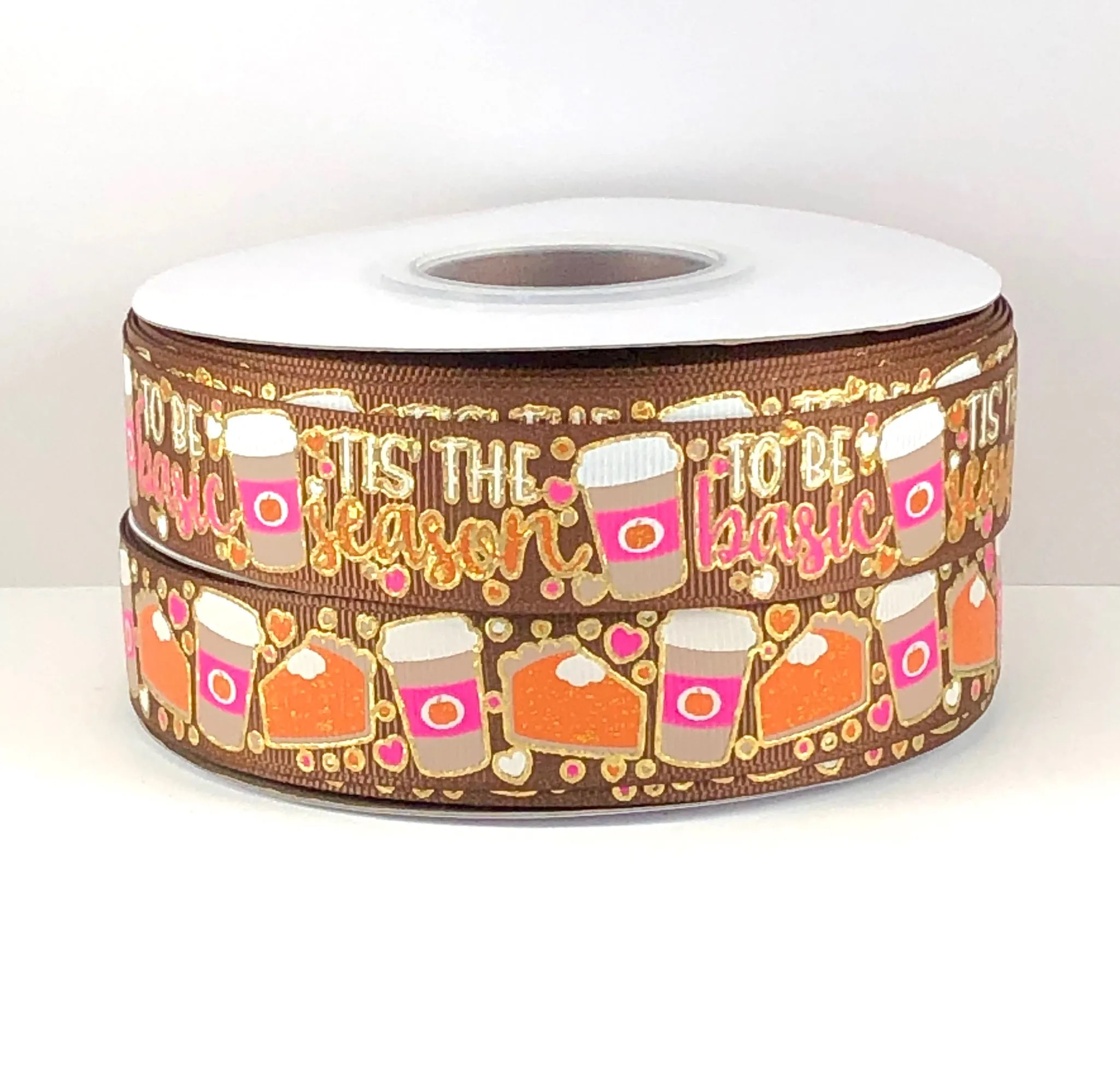 Tis The Season to be Basic Pumpkin Spice Latte USDR Ribbon - 7/8 Inch
