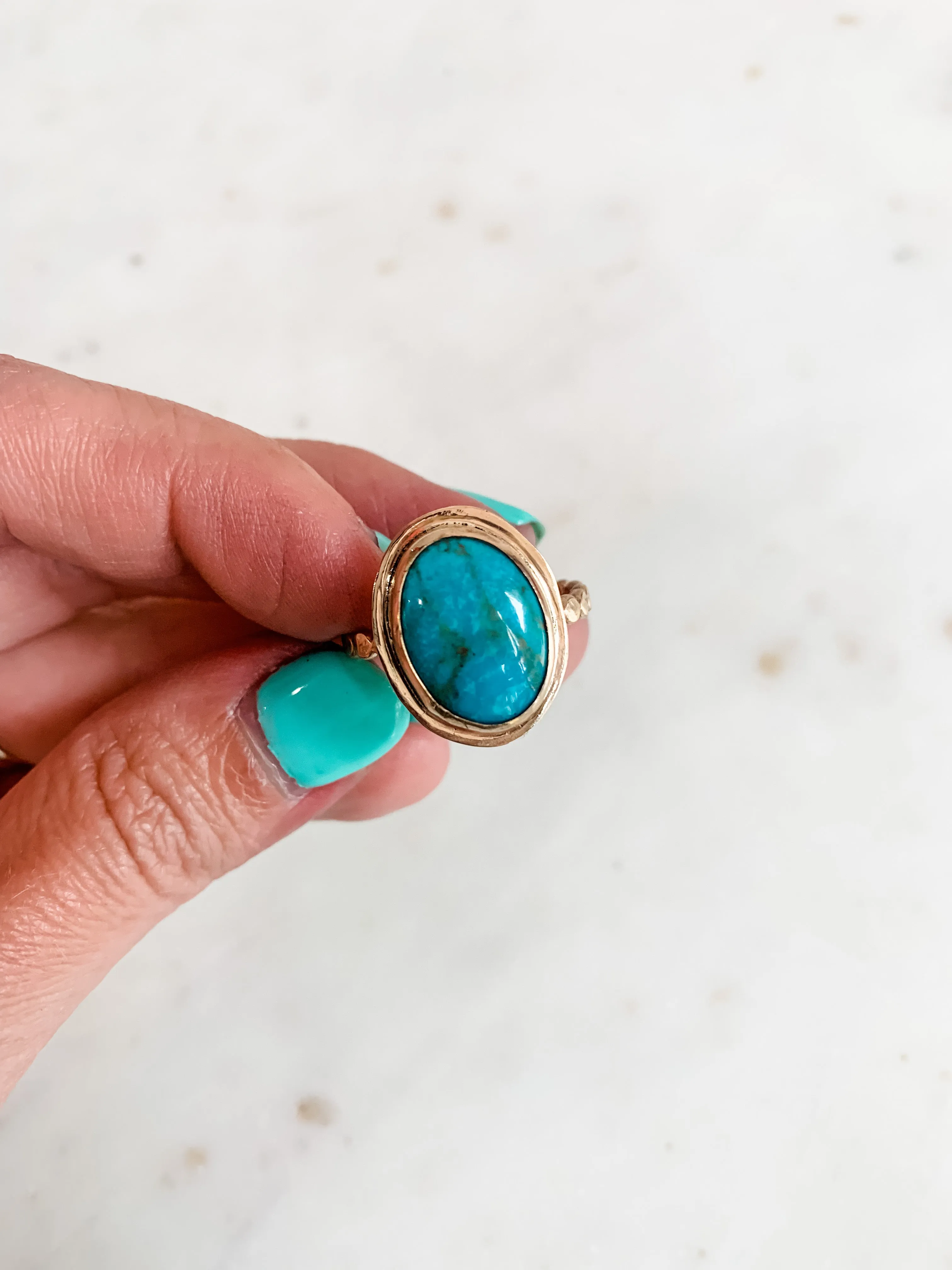 Turquoise Halo Gemstone Ring - 8.5