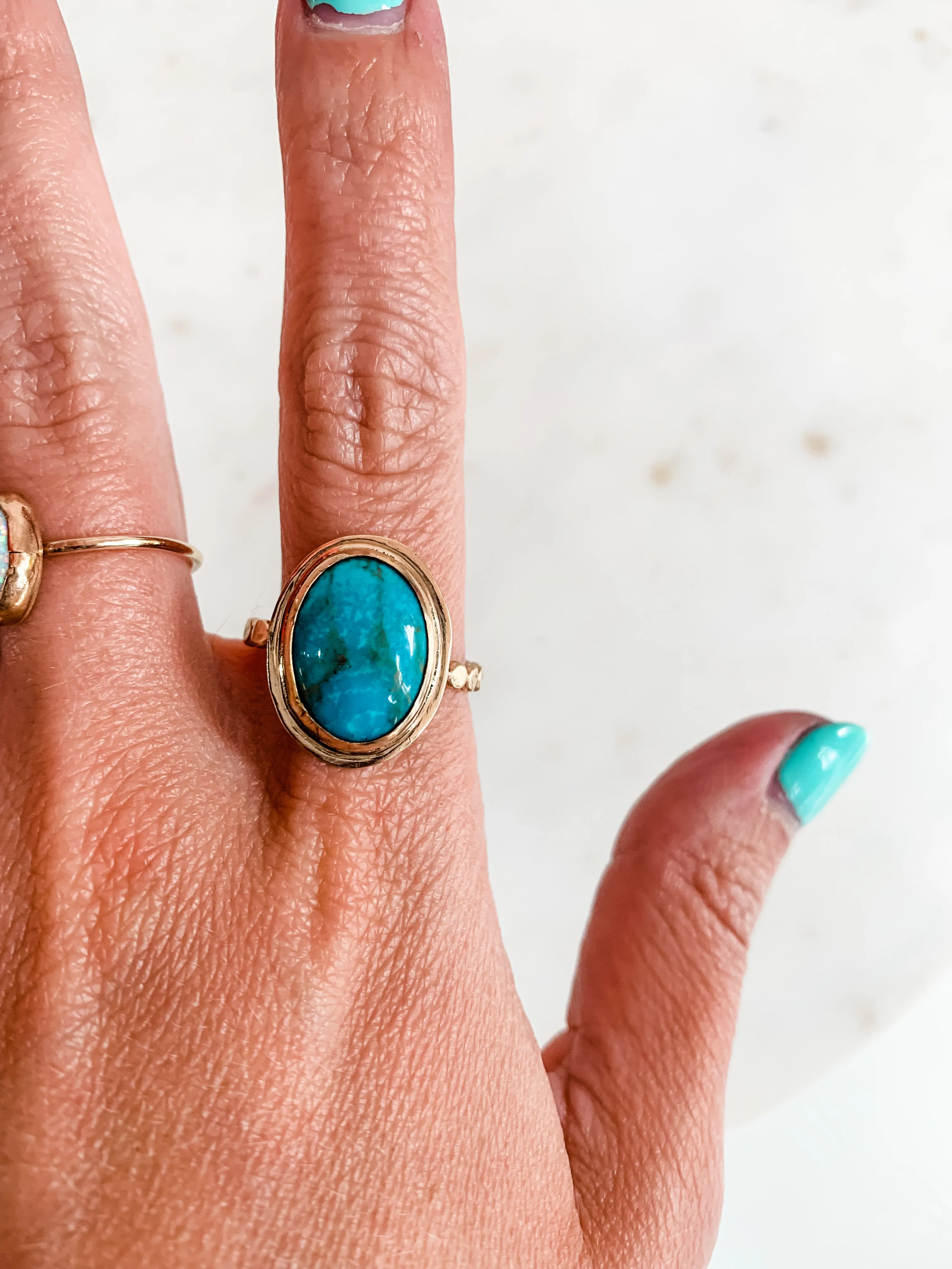 Turquoise Halo Gemstone Ring - 8.5