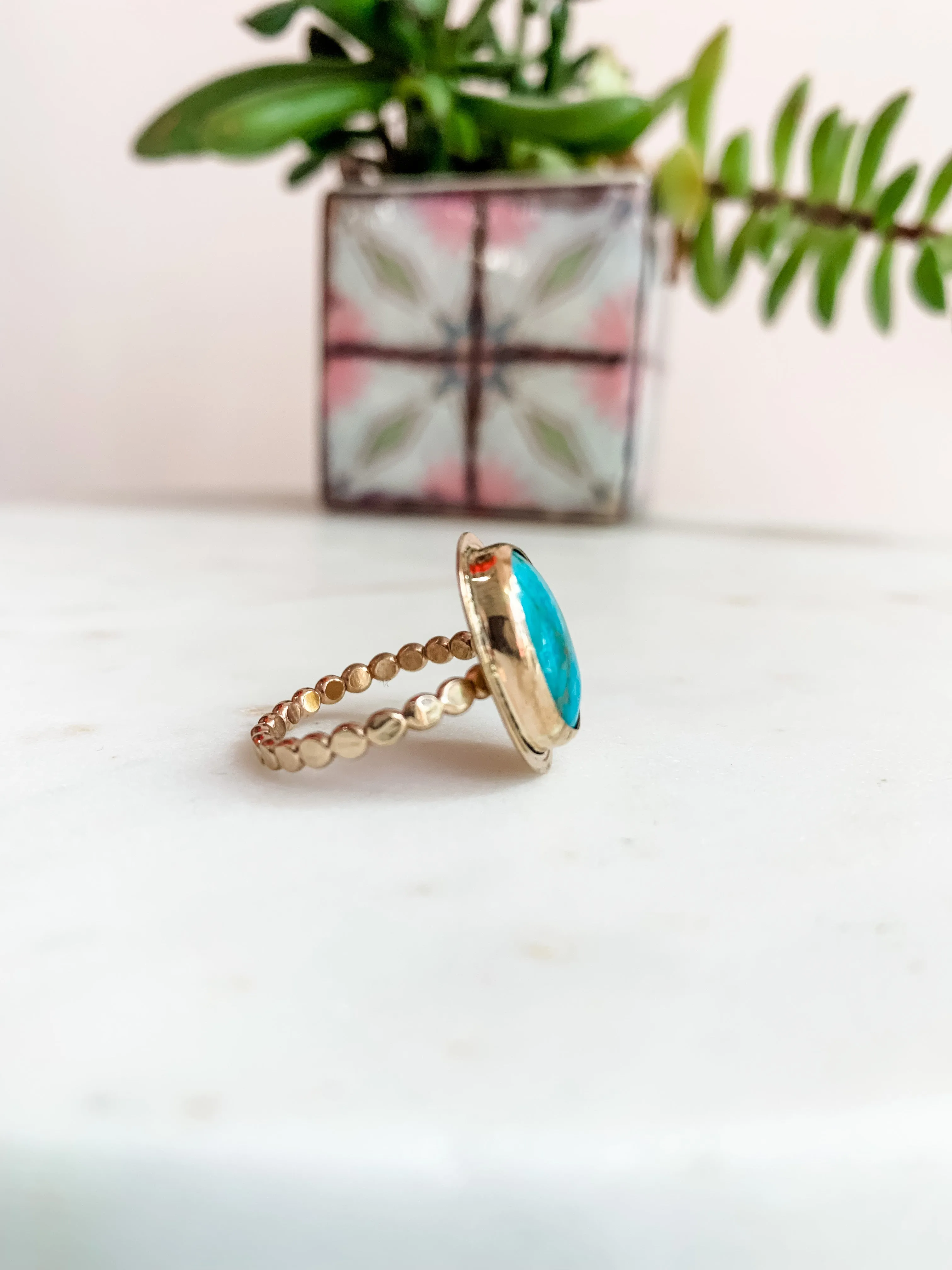 Turquoise Halo Gemstone Ring - 8.5