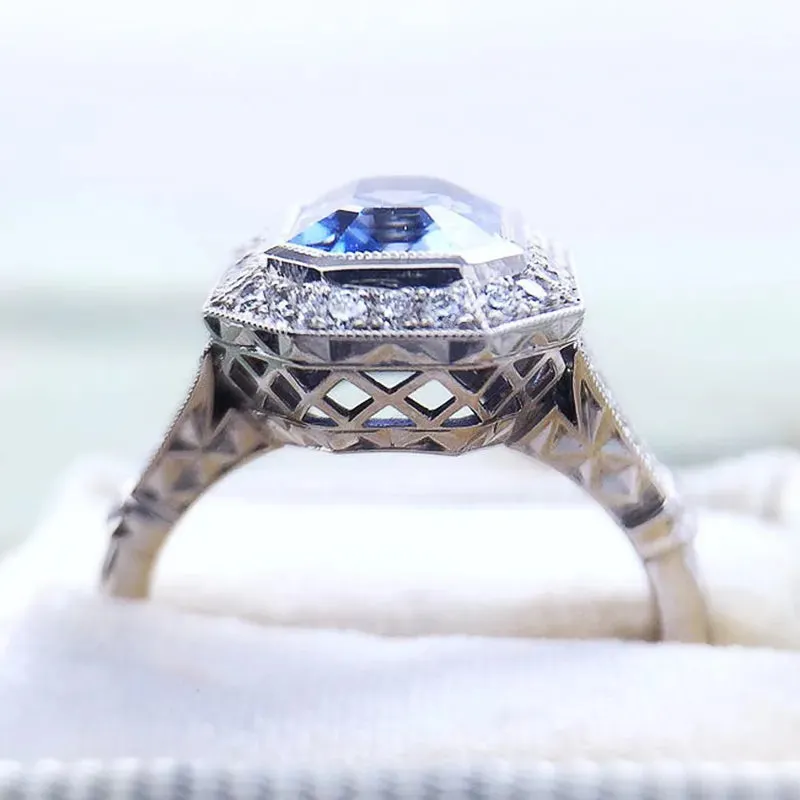 Vintage Blue Amethyst Ring Women Wedding Anniversary Jewelry
