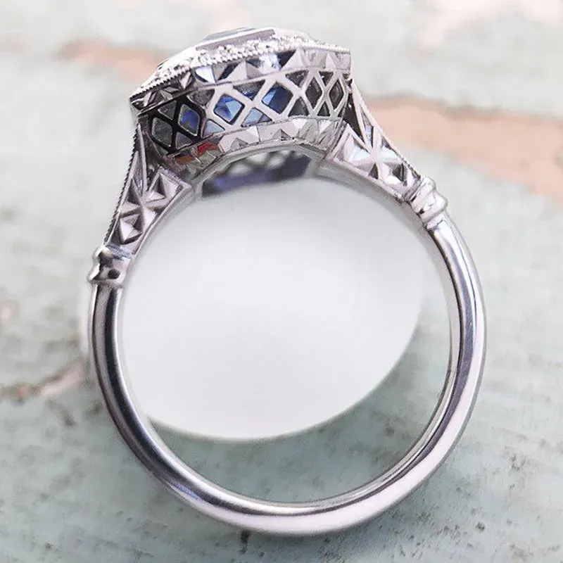 Vintage Blue Amethyst Ring Women Wedding Anniversary Jewelry