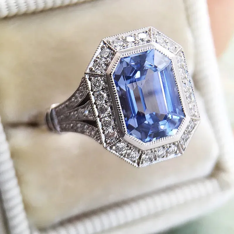Vintage Blue Amethyst Ring Women Wedding Anniversary Jewelry