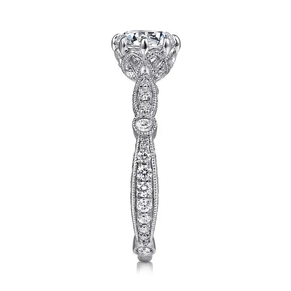 Vintage Inspired Round & Milgrain Detailed Diamond Engagement Ring Mounting