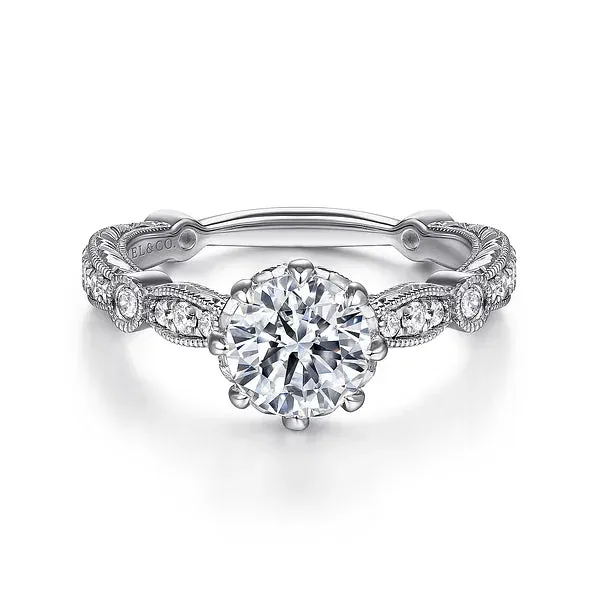 Vintage Inspired Round & Milgrain Detailed Diamond Engagement Ring Mounting