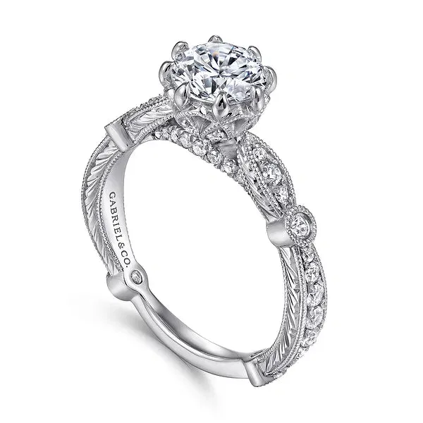 Vintage Inspired Round & Milgrain Detailed Diamond Engagement Ring Mounting