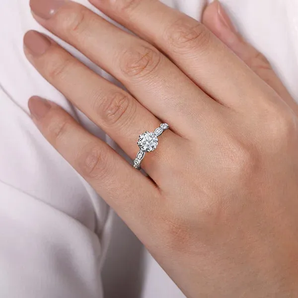 Vintage Inspired Round & Milgrain Detailed Diamond Engagement Ring Mounting