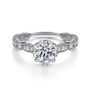 Vintage Inspired Round & Milgrain Detailed Diamond Engagement Ring Mounting
