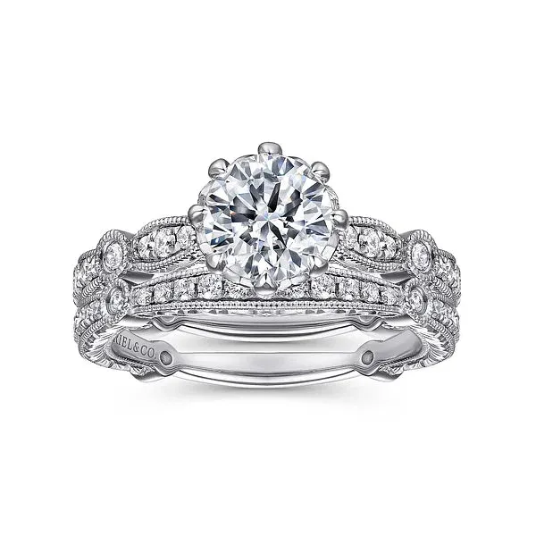 Vintage Inspired Round & Milgrain Detailed Diamond Engagement Ring Mounting
