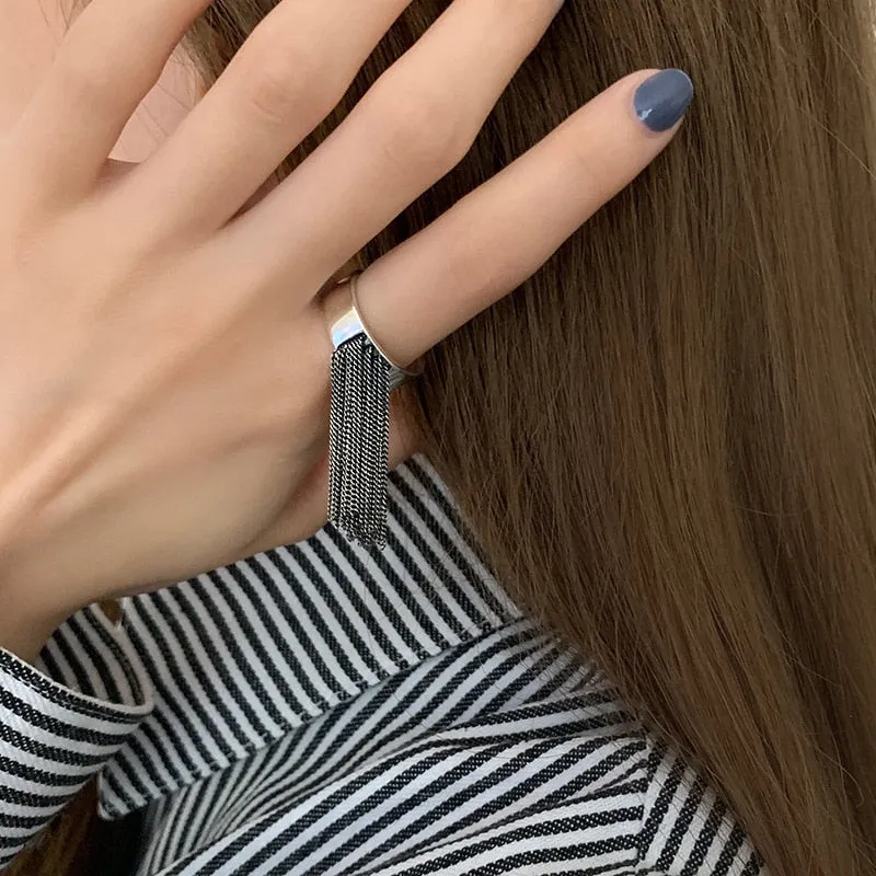 Vintage Tassel Silver Ring For Women Wedding Party Jewelry