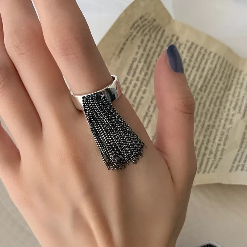 Vintage Tassel Silver Ring For Women Wedding Party Jewelry