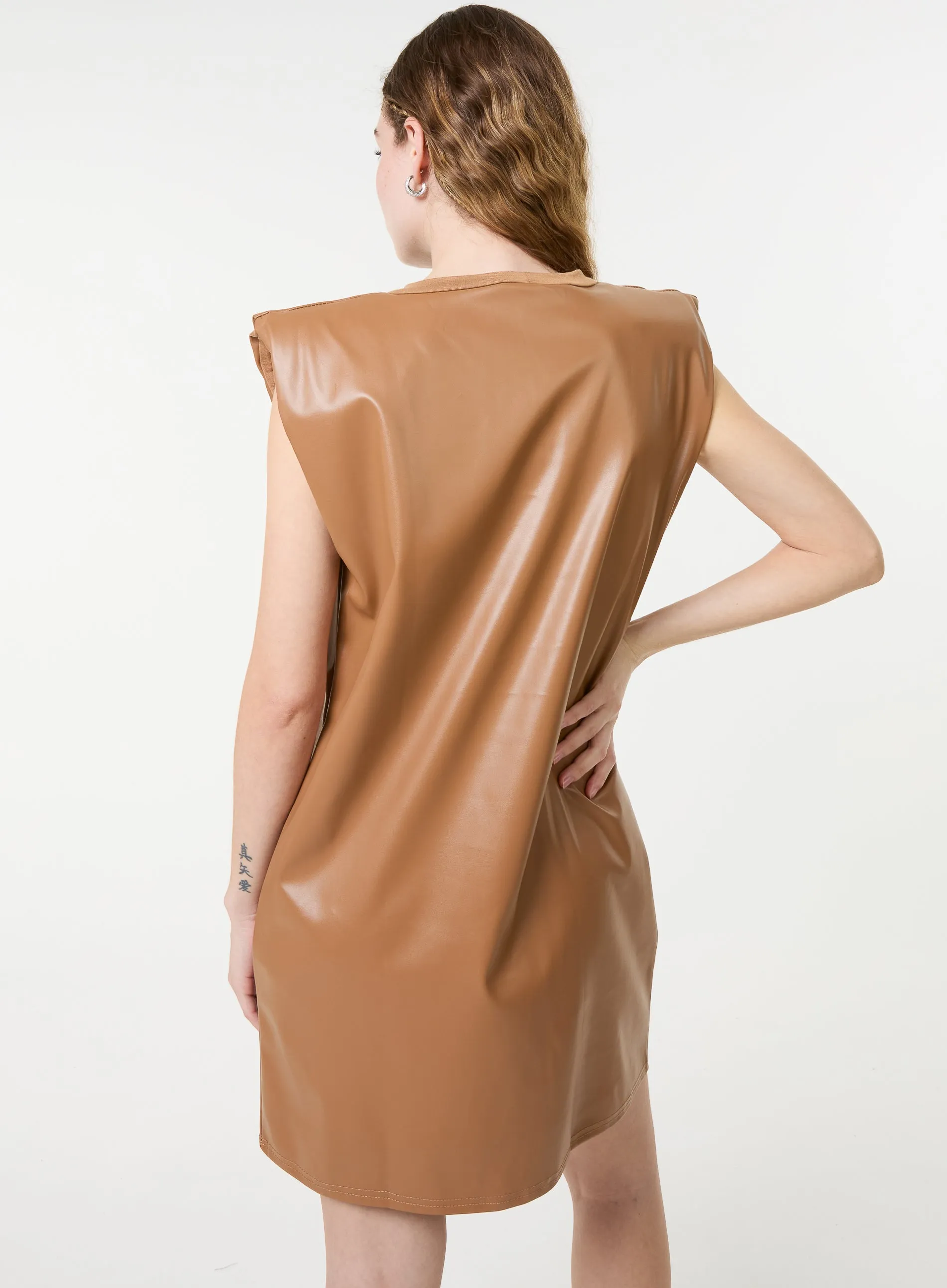 Wet Look PU Shoulder Pad Dress