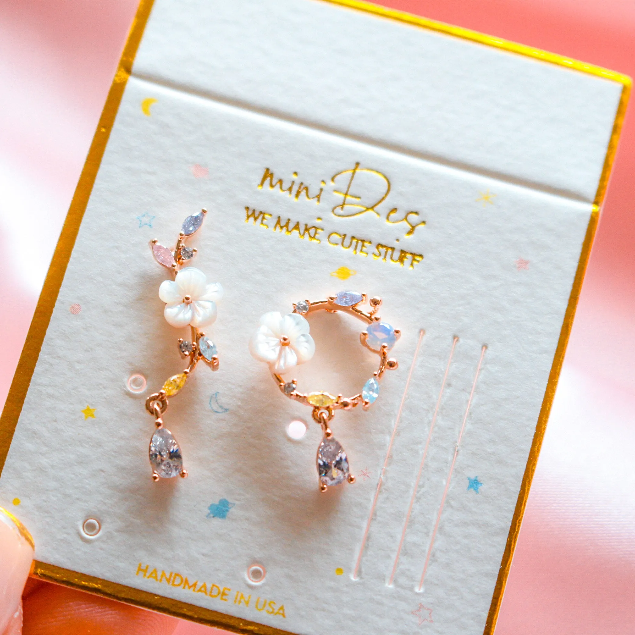 White Flower Asymmetric Earrings