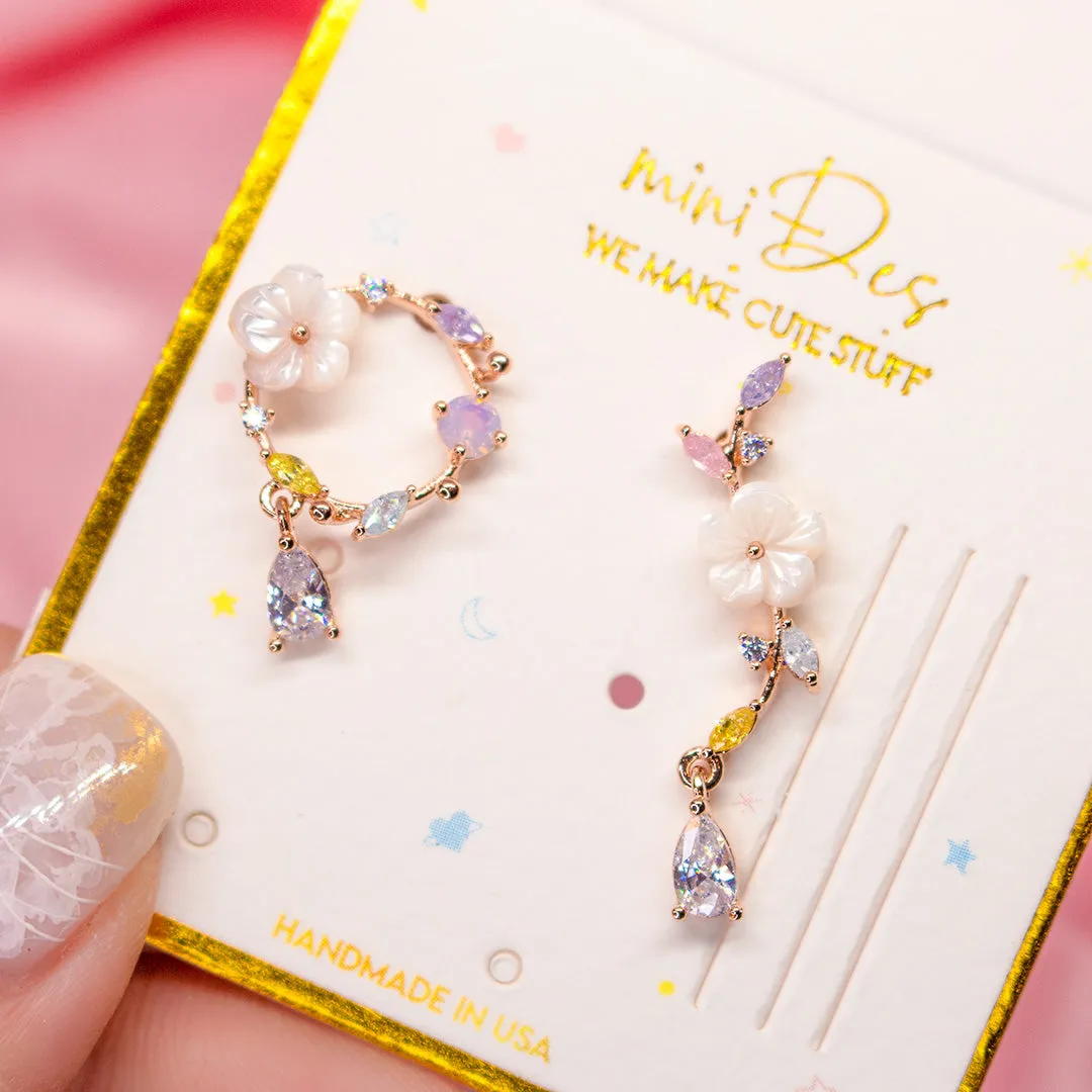 White Flower Asymmetric Earrings