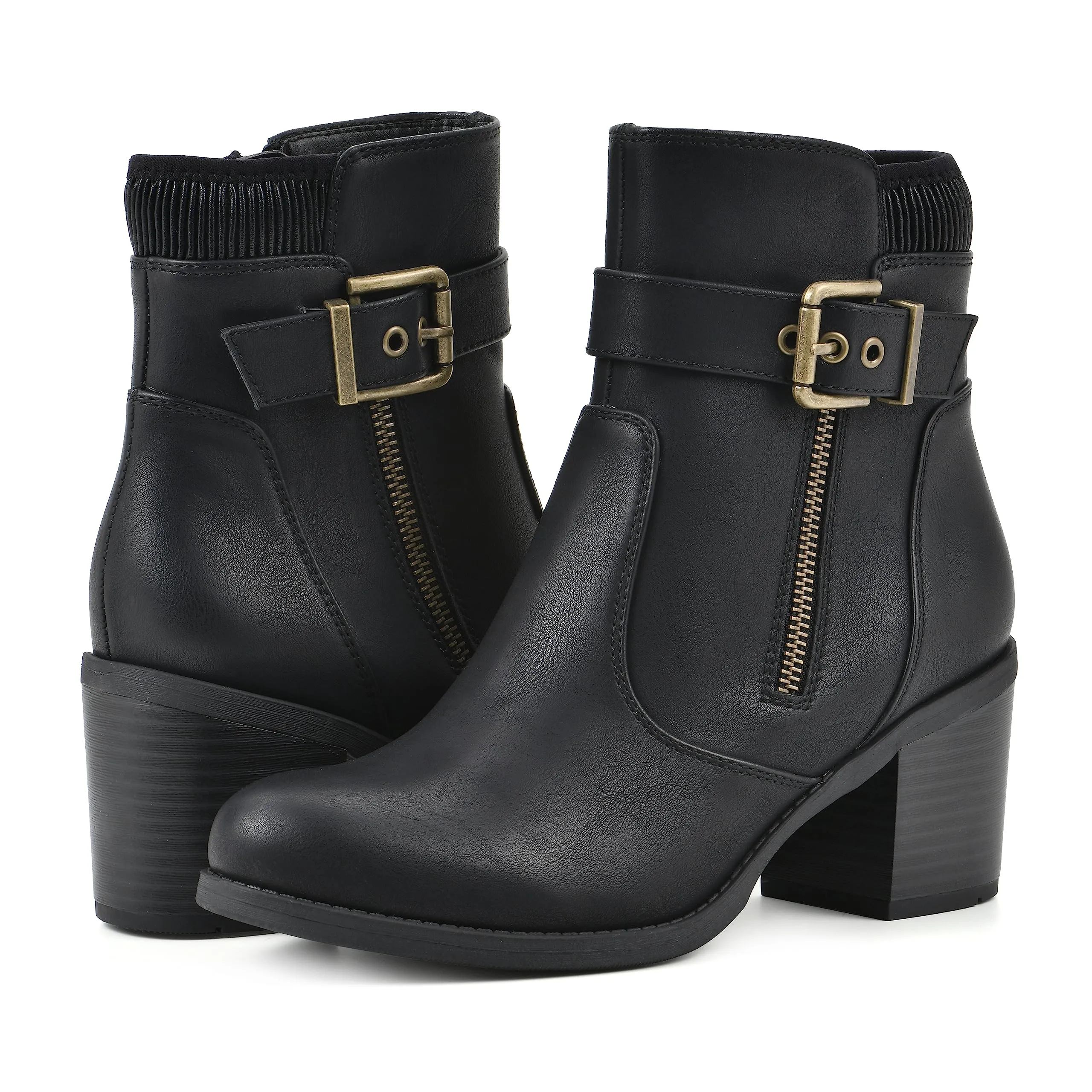 WHITE MOUNTAIN Women's Shoes Dessert Block Heel Bootie, Black/Smooth, 8.5 M