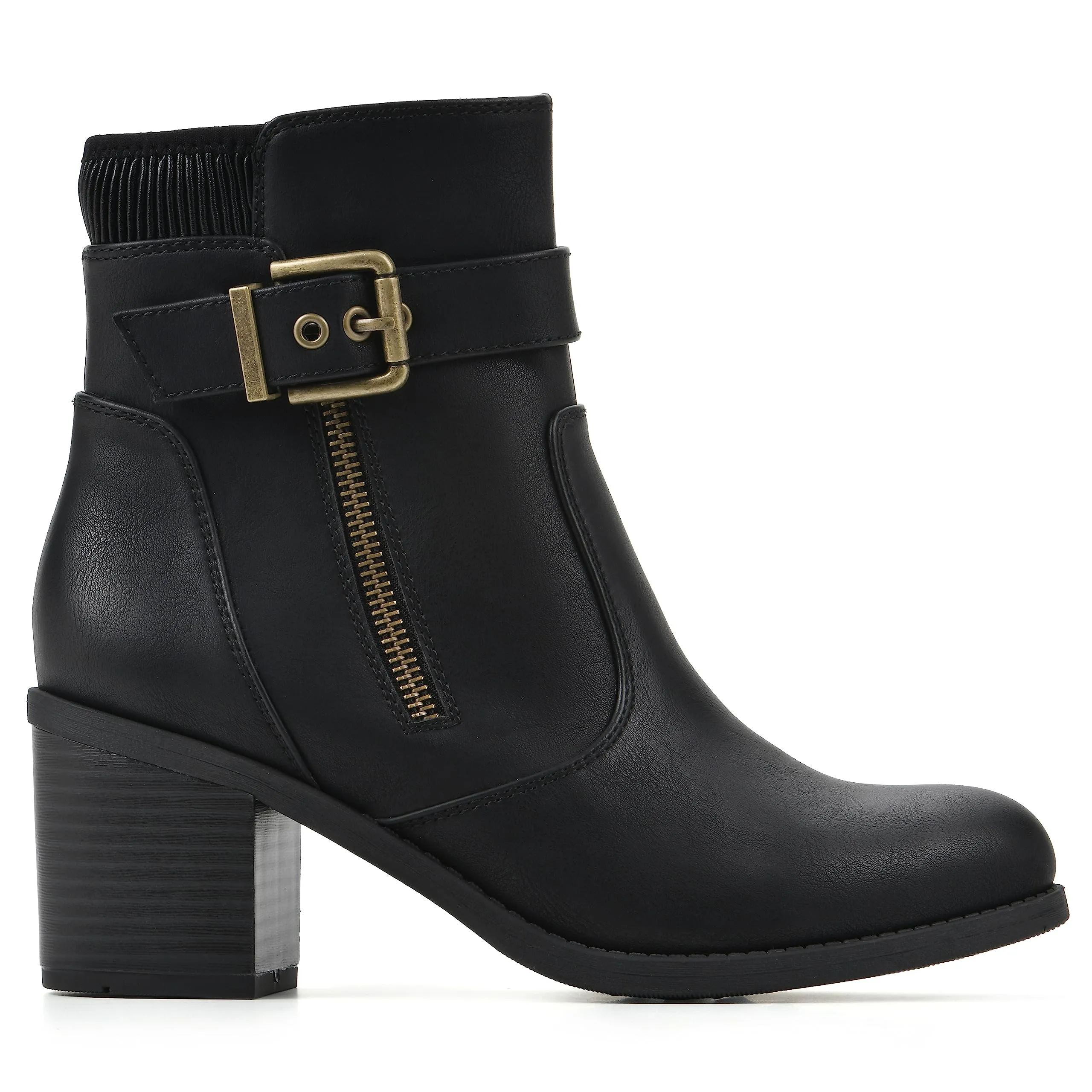 WHITE MOUNTAIN Women's Shoes Dessert Block Heel Bootie, Black/Smooth, 8.5 M