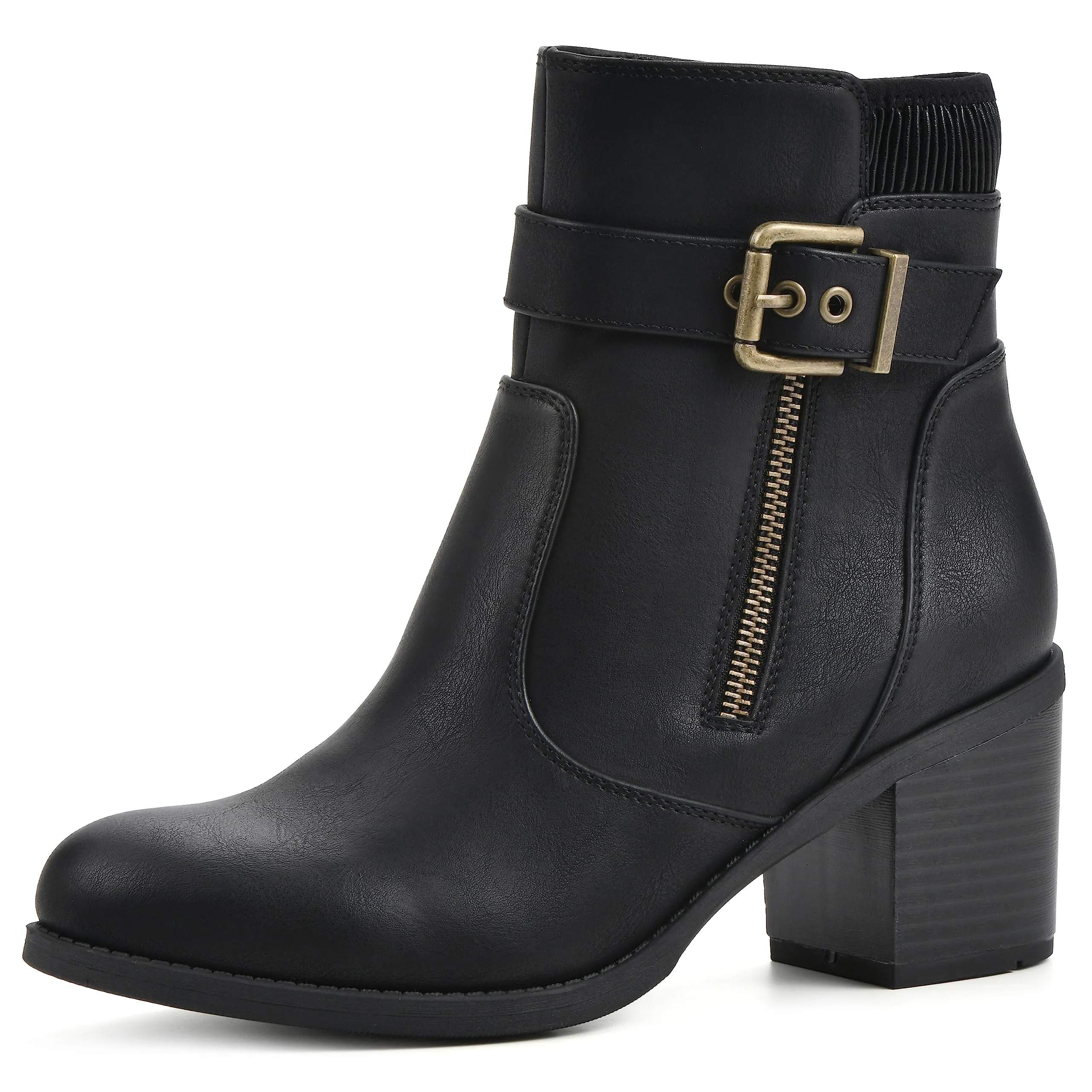 WHITE MOUNTAIN Women's Shoes Dessert Block Heel Bootie, Black/Smooth, 8.5 M