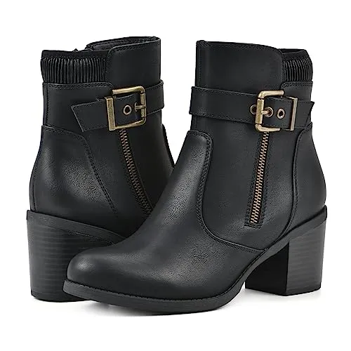 WHITE MOUNTAIN Women's Shoes Dessert Block Heel Bootie, Black/Smooth, 8.5 W
