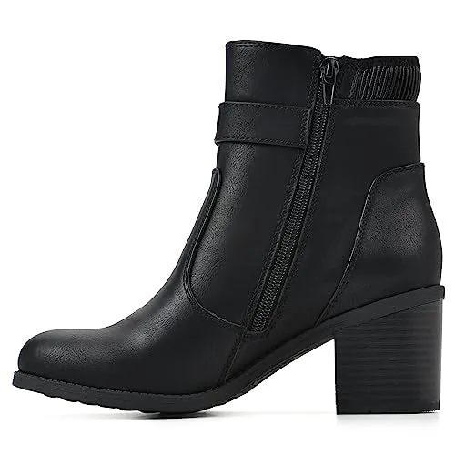 WHITE MOUNTAIN Women's Shoes Dessert Block Heel Bootie, Black/Smooth, 8.5 W