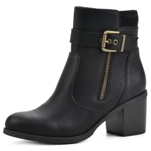 WHITE MOUNTAIN Women's Shoes Dessert Block Heel Bootie, Black/Smooth, 8.5 W