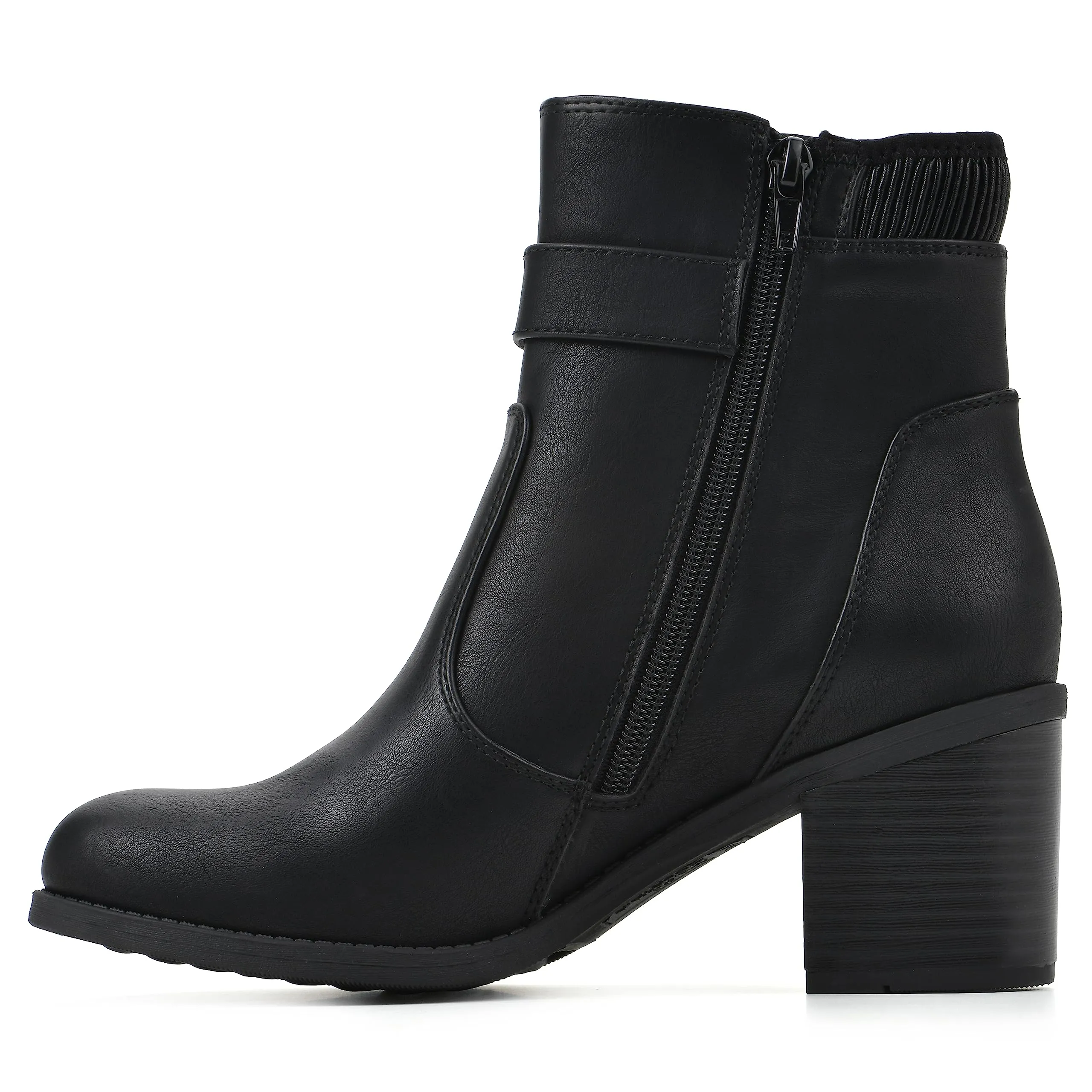 WHITE MOUNTAIN Women's Shoes Dessert Block Heel Bootie, Black/Smooth, 8.5 W