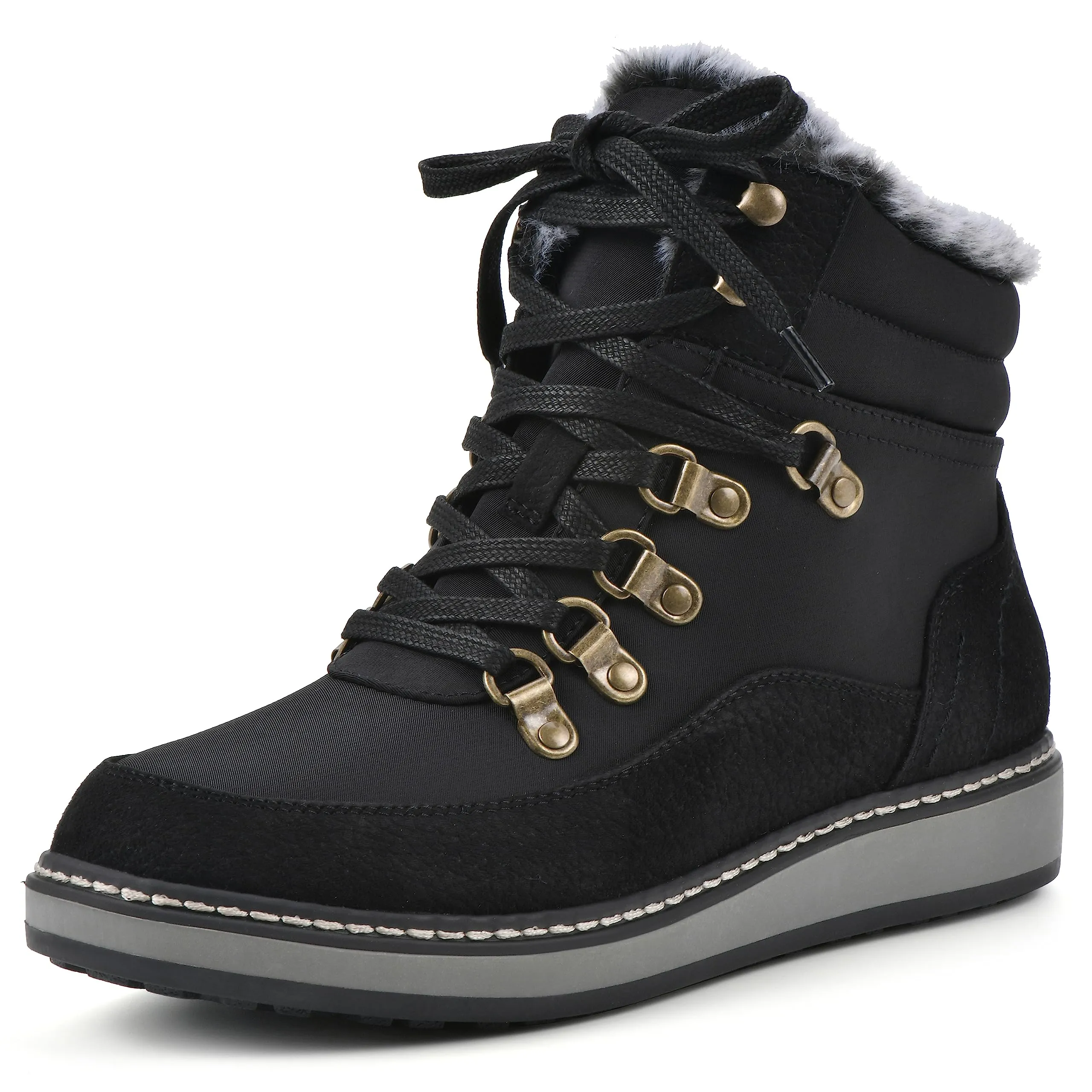 WHITE MOUNTAIN Women's Shoes Tamasha Lace-Up Hiker Bootie, Black/Fabric, 9.5 M