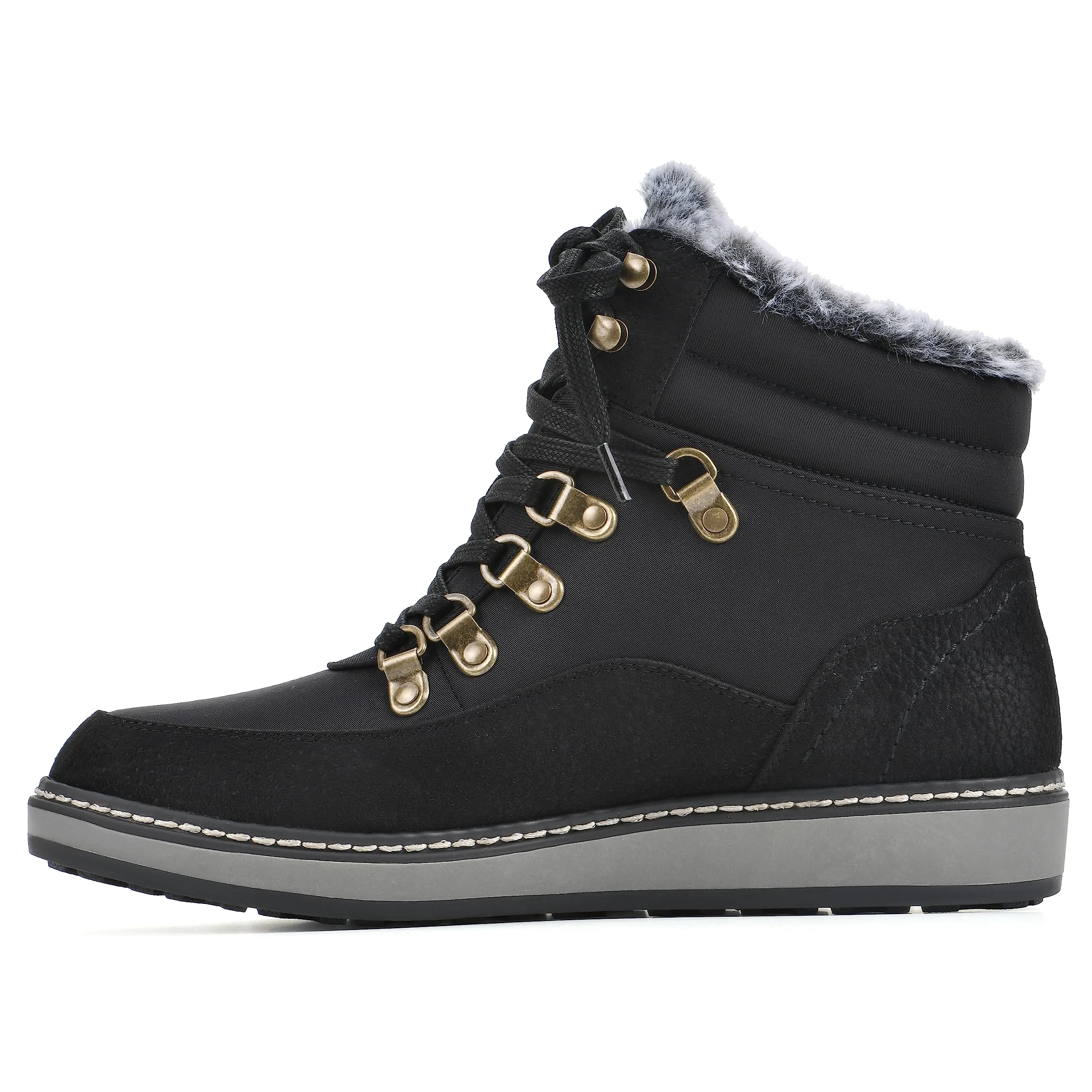 WHITE MOUNTAIN Women's Shoes Tamasha Lace-Up Hiker Bootie, Black/Fabric, 9.5 M