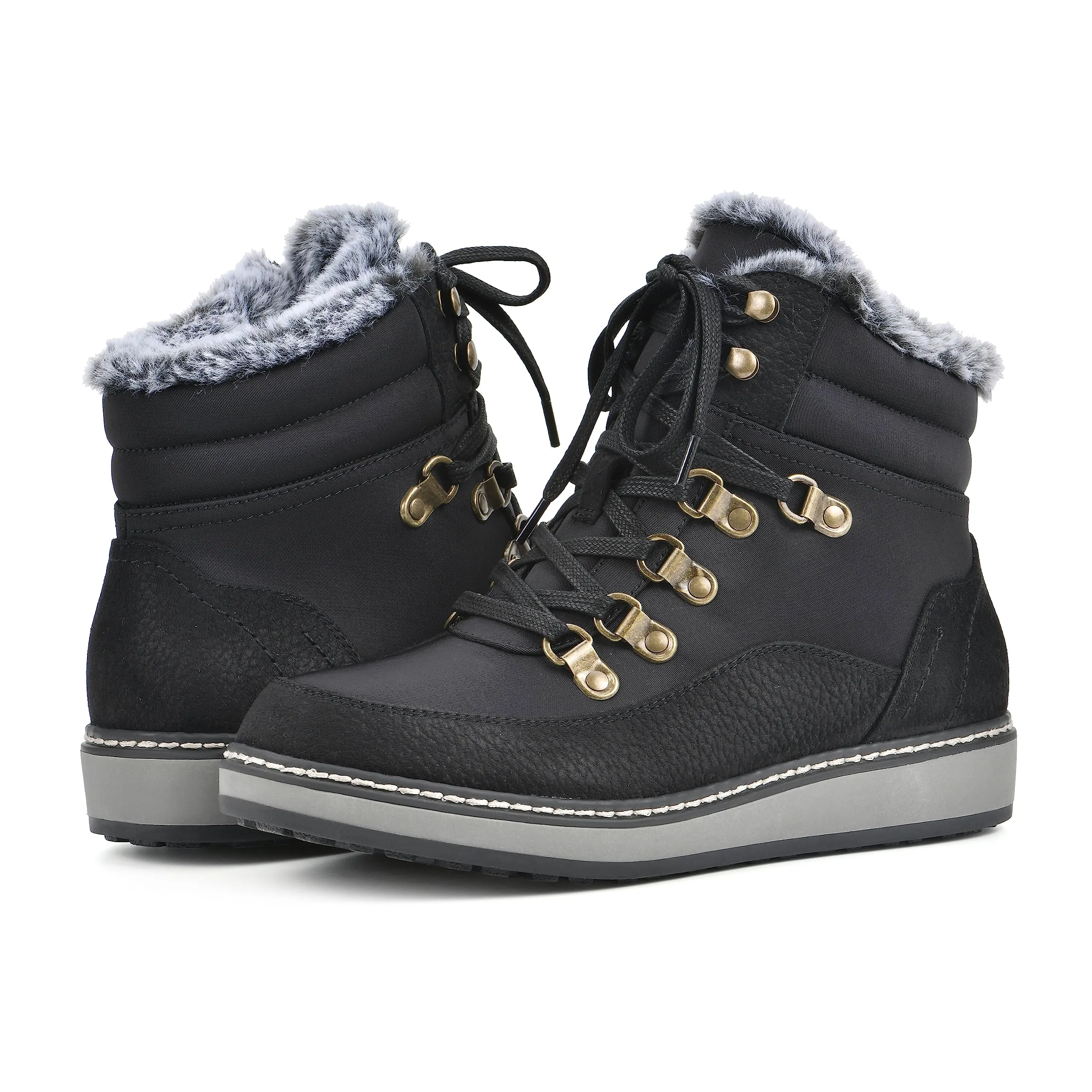 WHITE MOUNTAIN Women's Shoes Tamasha Lace-Up Hiker Bootie, Black/Fabric, 9.5 M