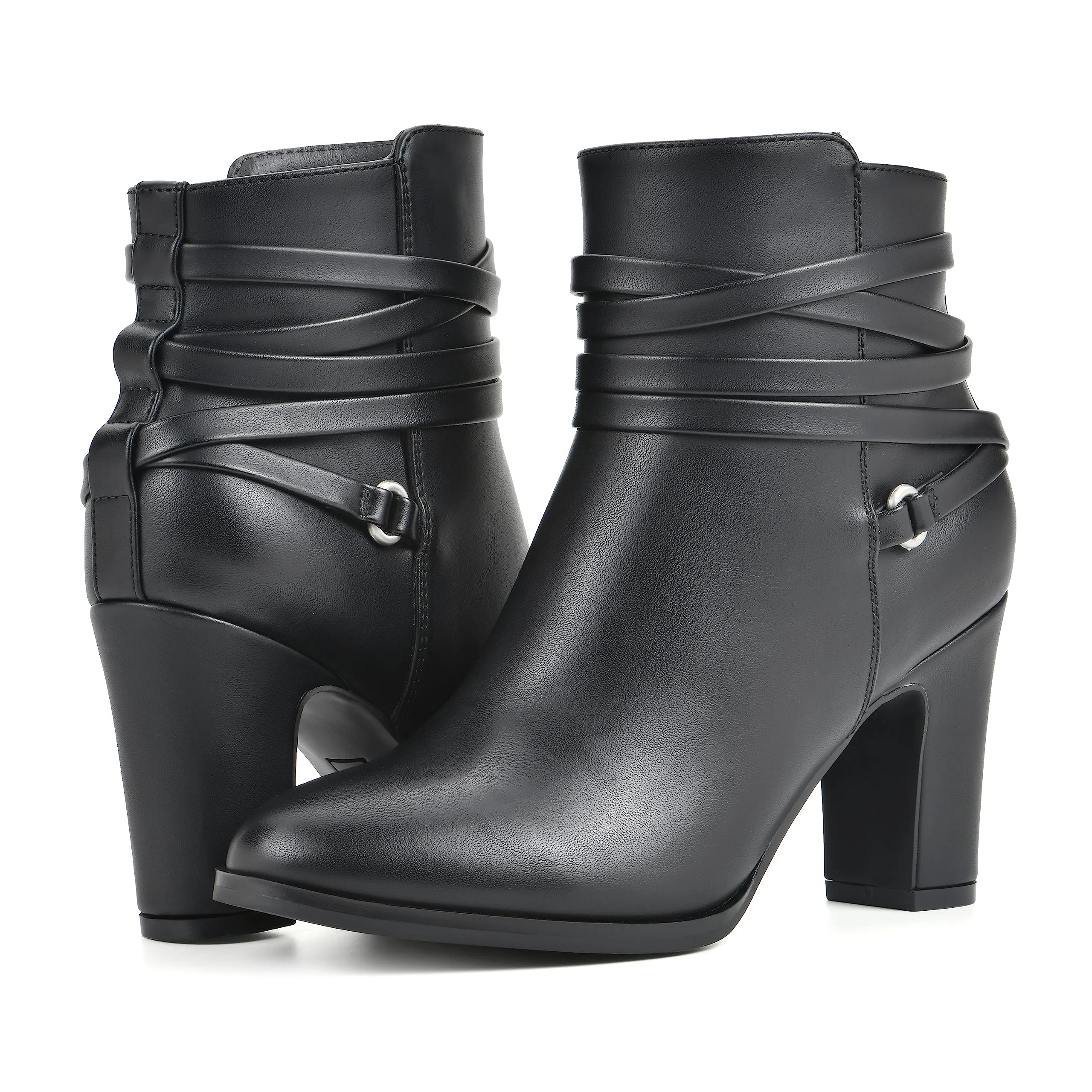 WHITE MOUNTAIN Women's Shoes Teaser Block Heel Bootie, Black/Smooth, 8 M