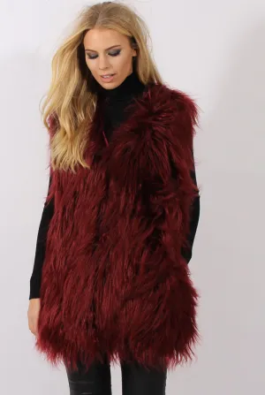 Wine Faux Fur Shaggy Gilet - Liberty