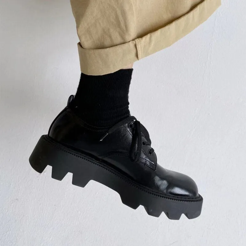 Women Flat Shoes Platform Thick Bottom Lace Up