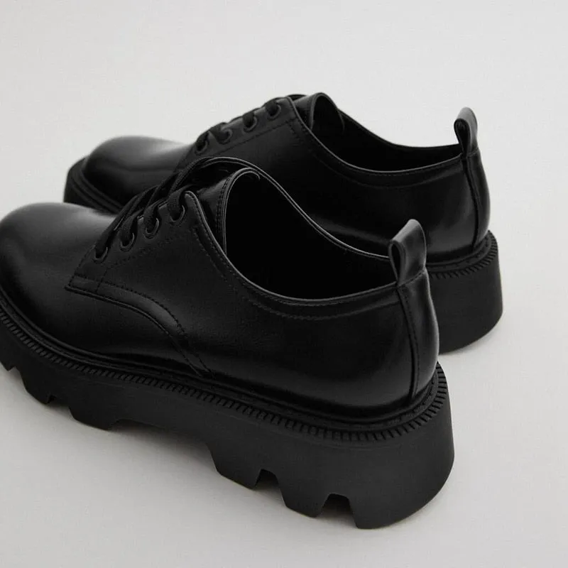 Women Flat Shoes Platform Thick Bottom Lace Up